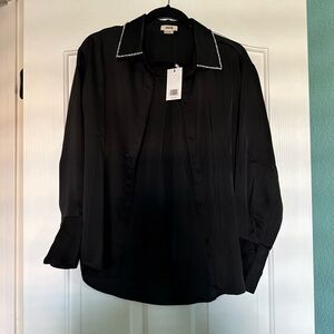 Jason Wu black button down Shirt with beaded Trim size Small